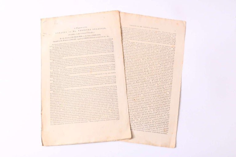 Item #10040 A Fragment of the Voyages of Mr. Verigull Gulliver (Grandson to the celebrated Traveller.) To the Island of Ae-Ri-Si-Ter, in the Lake of Spe-Cul Situated in the Province of Fo-Li, a part of China hitherto unexplored, etc. etc. Anonymous.